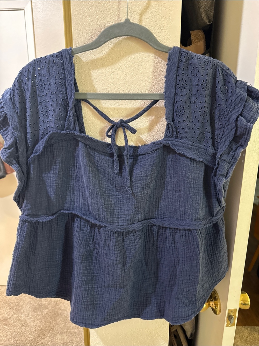 Maurices Blue Women's Peasant Tie-Back Top